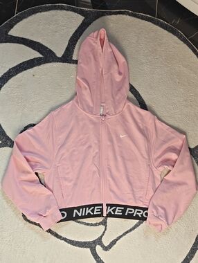 Nike Pink Hooded Zip Crop Jacket with Branded Elastic Hem